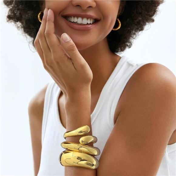 Chunky Bangle Bracelet Set (3pcs) | Twisted, Hinged & Waterdrop Designs - Picture 1 of 5